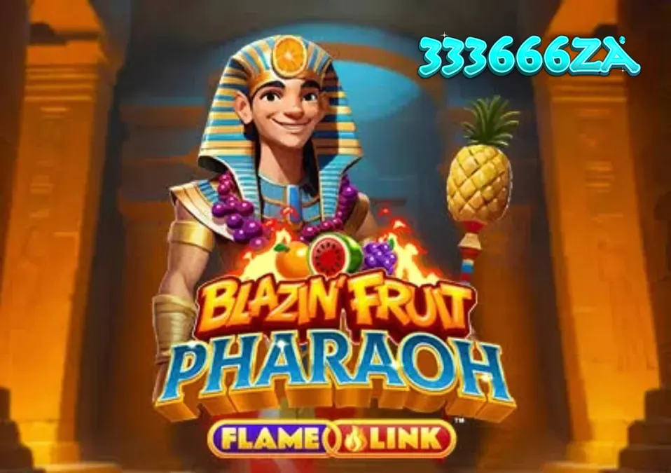Tampilan visual slot Blazin’ Fruit Pharaoh FlameLink dengan elemen buah dan Firaun